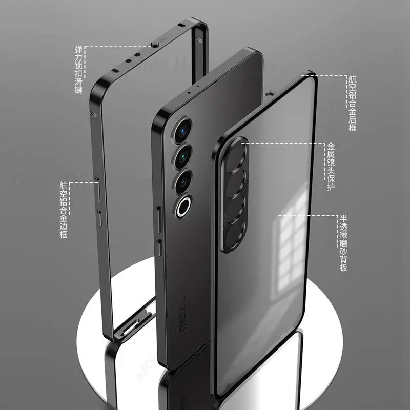 For Meizu 21 20 Pro Tempered Glass Phone Case For Meizu 20 Infinity Aluminium Alloy Bumper Magnet Cover For MEIZU 21 Pro Funda