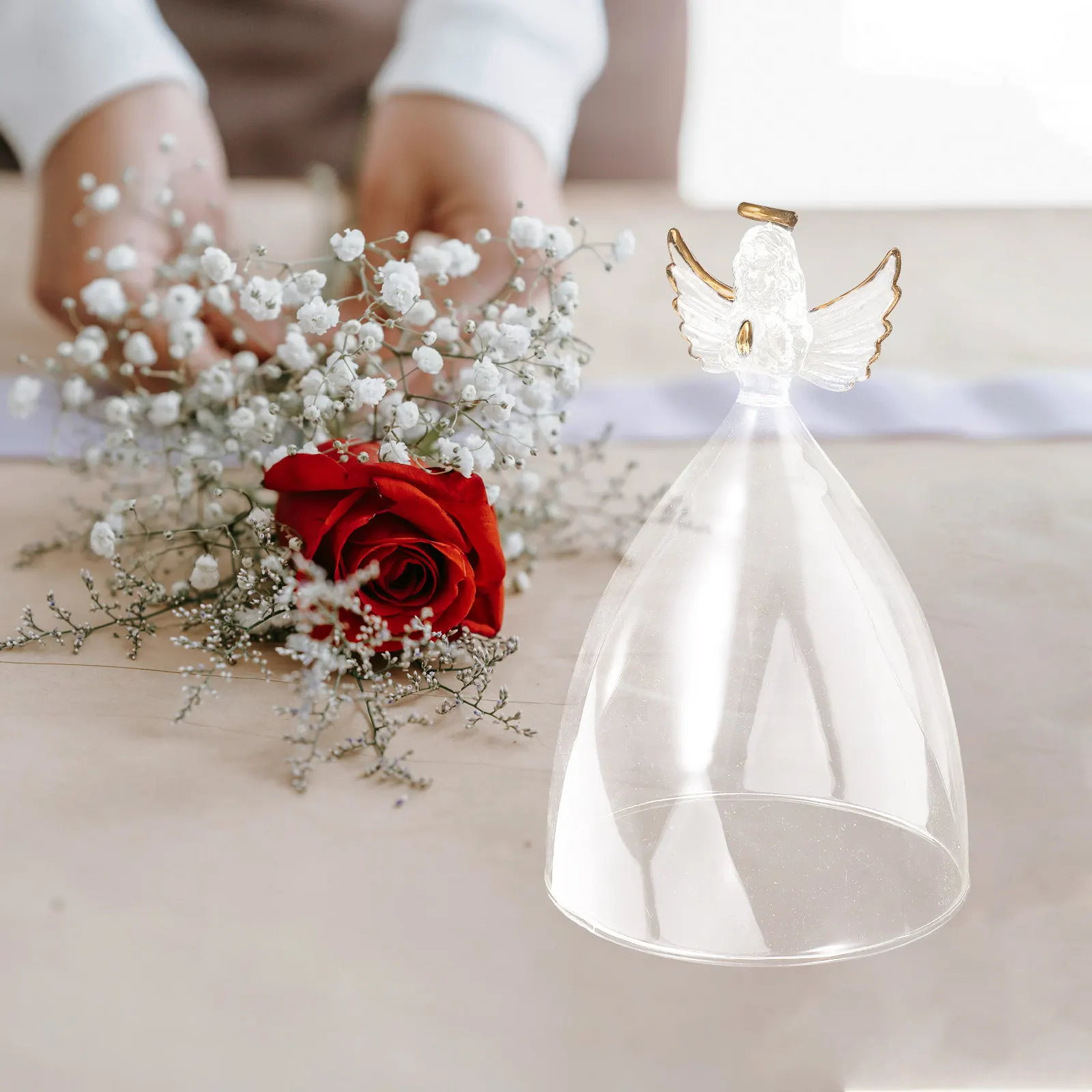 Clear Glass Angel Dome Cloche Jar with Base for Floral Arrangement Miniature Landscape DIY Birthday Present Table Centerpiece
