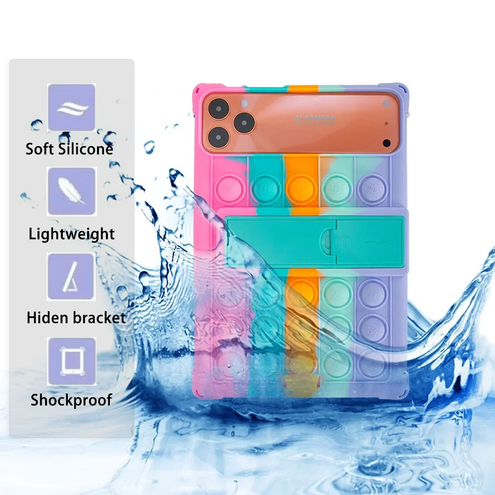 For 10.1 Inch Apple 17Q09E 2026 Tablet Case Ajustable Stand Cover Tablet Soft Silicone Push Bubble Rodent Shoulder Strap Coque