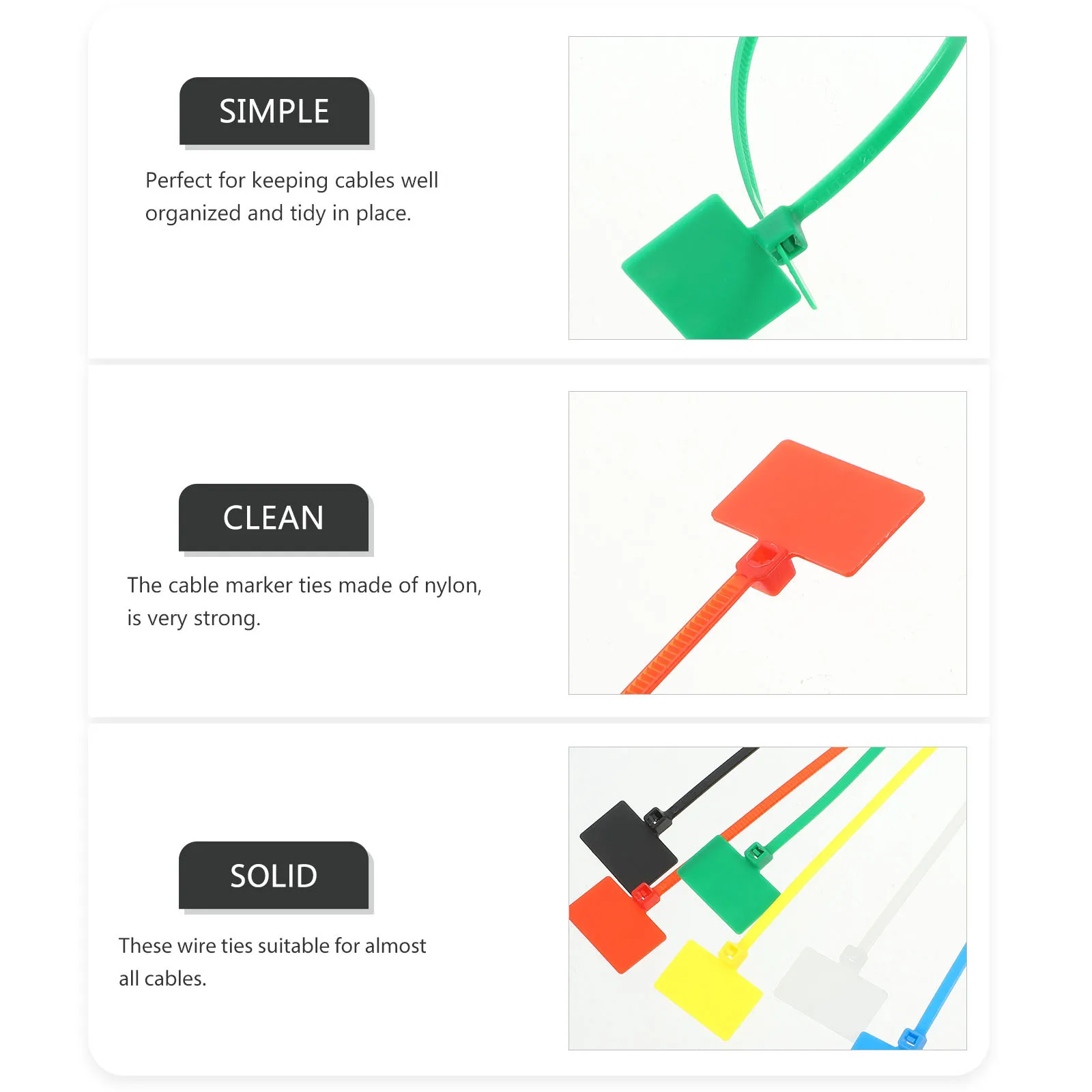 

250Pcs Nylon Cable Ties Self-Locking 4x150mm Easy Mark Label Cable Marker Tags Loop Ties Wire Organizer Assorted Colors