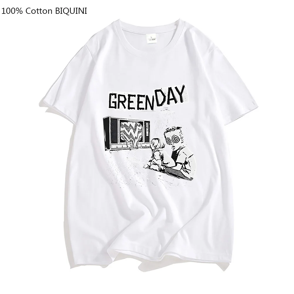 G-green Day Rock Band Music Oversized T-shirts MEN 100% Cotton T Shirts Punk Tshirts Sense of Design Tees Anime Print Aesthetic