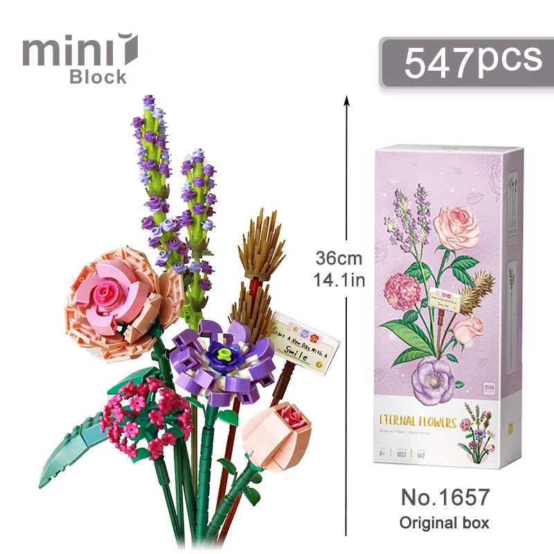 Mini Boeket Bouwstenen Romantische Rose Chrysant Ingemaakte Bloemstuk Ornamenten Diy Montage Speelgoed Vakantiegeschenken