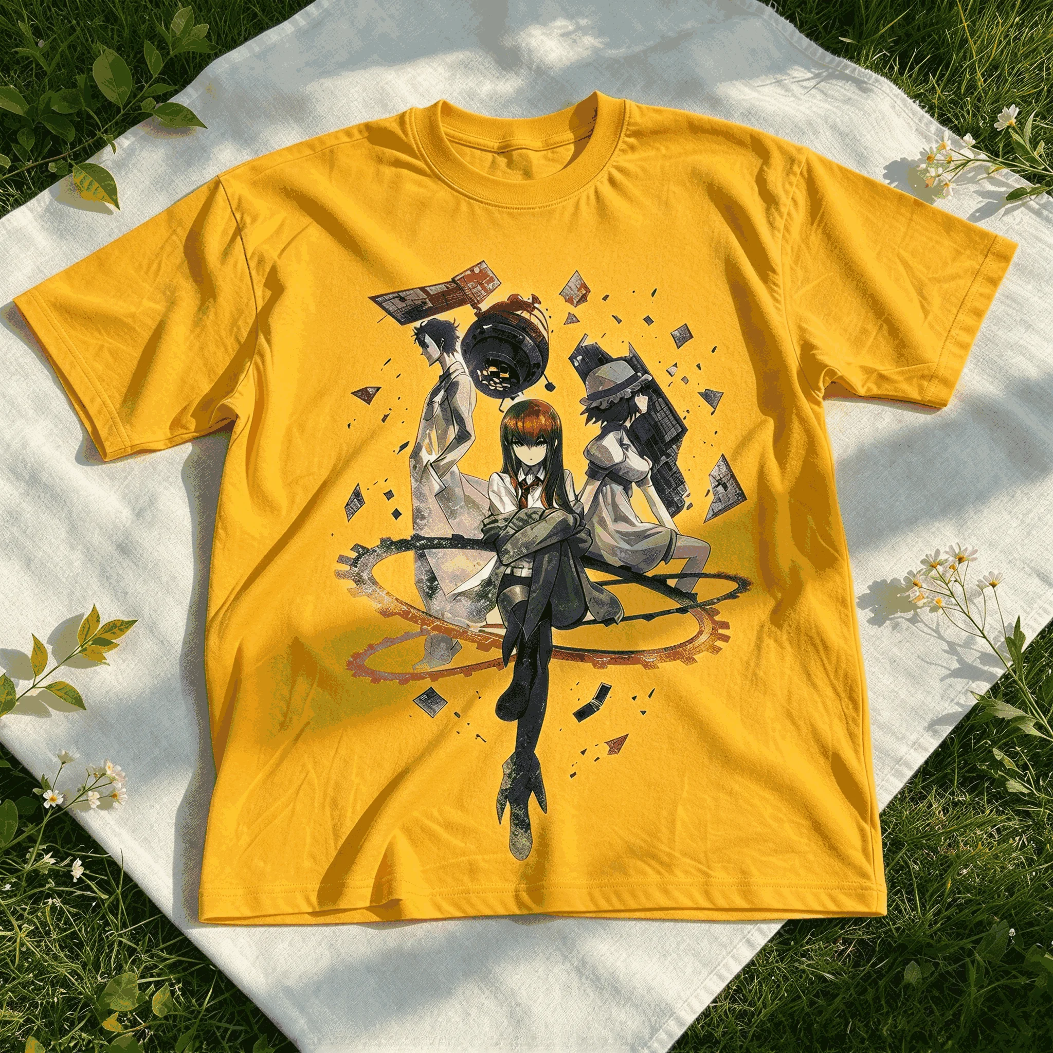 Steins Gate Cotton Retro Unisex Casual Fashion T-shirt High Street Oversized Unisex Trendy Print T-shirts for Men Women Fashion