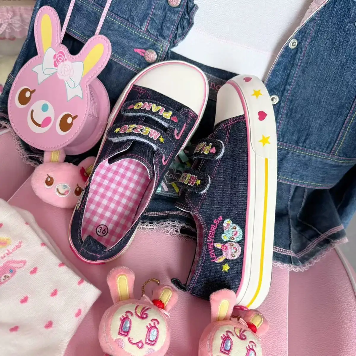 Spring Summer New Low-top Embroidered Sneakers Casual Hook-and-loop Platform Shoes Japanese Cartoon Mp Cute Canvas Shoes view 5