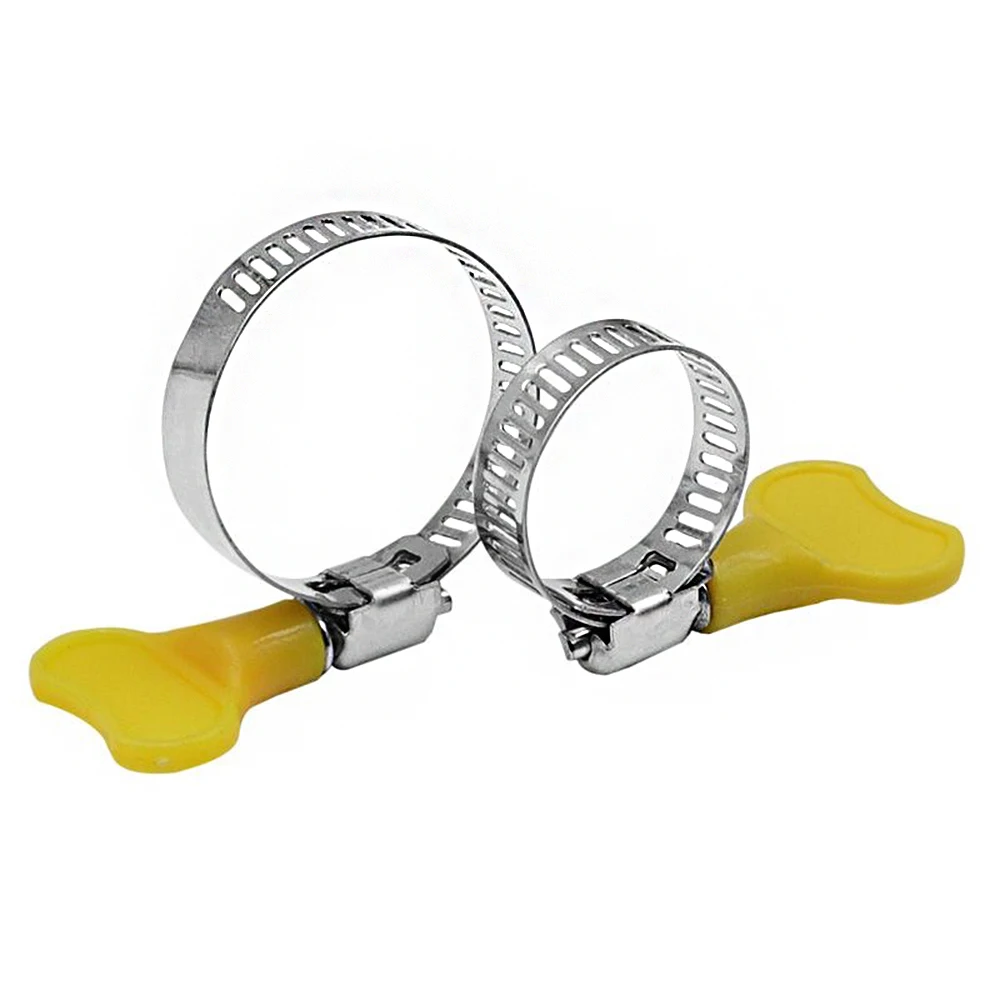 5-10pcs 6-32mm Adjustable Yellow Plastic Handle Hose Clamp Water Pipe Clip 201 Stainless Steel Pipe Clips For Tube