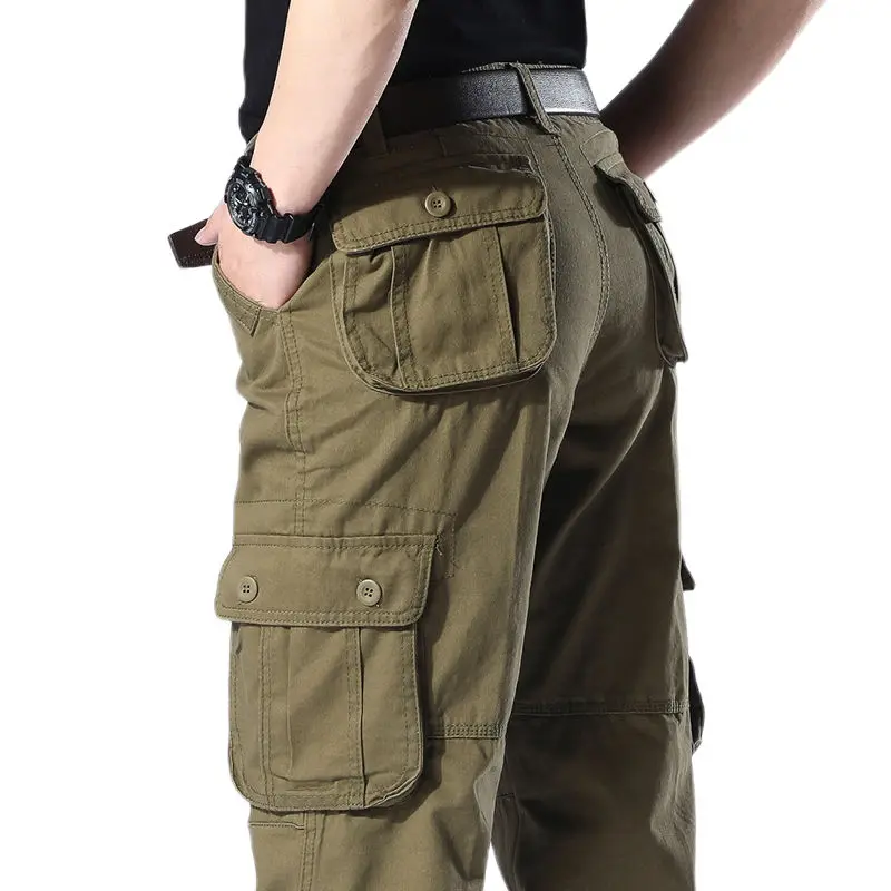 

New Sturdy and Fleece Cargo Casual Pants Men Clothing Straight Leg Pants Work Pantalettes Loose and Large Size Casual Trousers