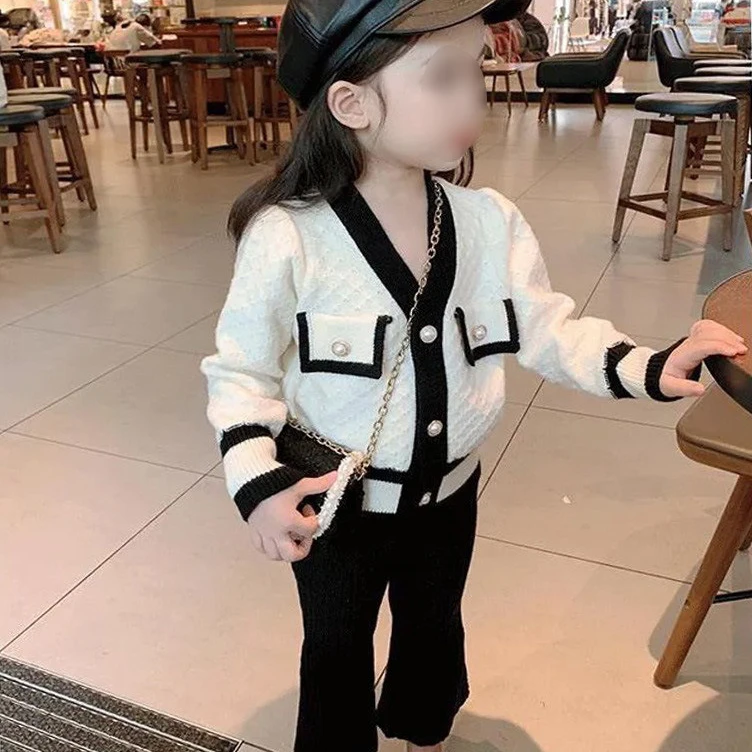 

2023 Spring and Autumn Style Girls French Style Small Fragrant Knit Cardigan Children's Temperament Fashionable Sweater Jacket
