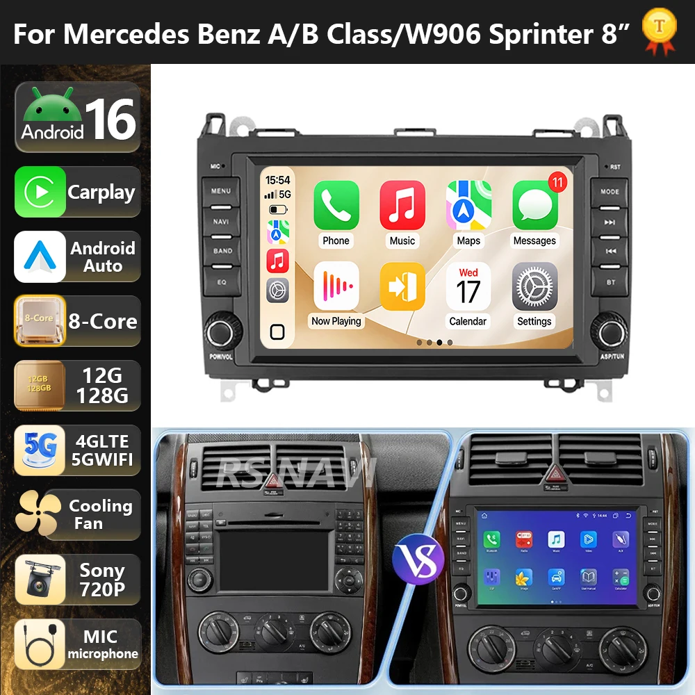 Car Radio Android 16 For Mercedes Benz AB Class B200 W169 W245 W906 Sprinter W639 Vito Viano 2004 - 2014 carplay auto dsp bt 4g