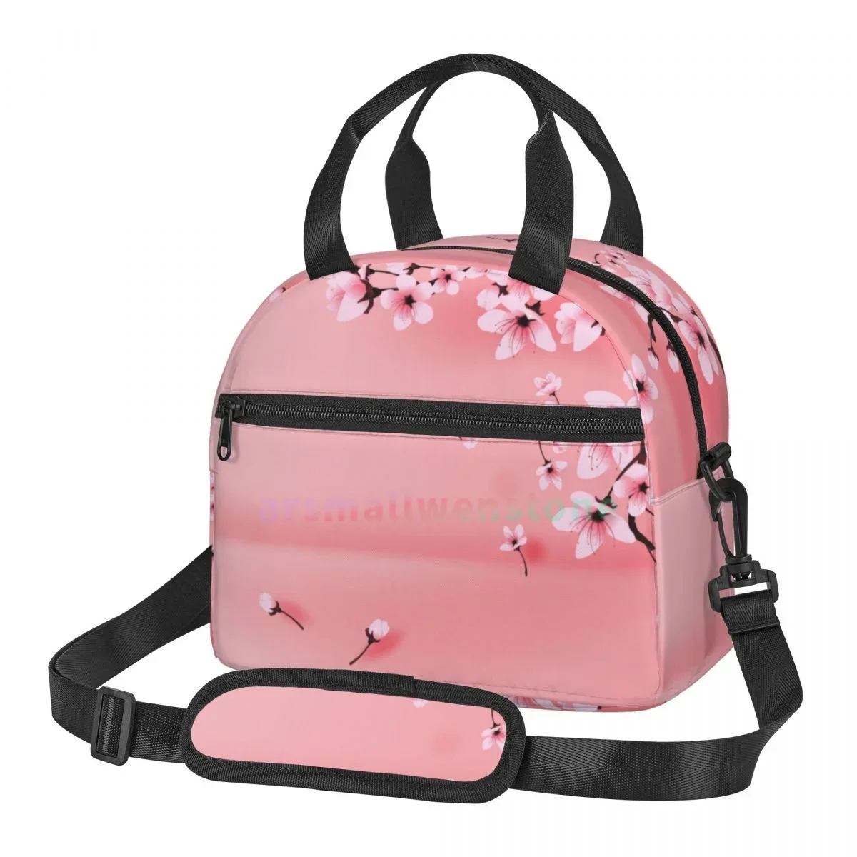 

Japanese Sakura Branch Lunch Bag for Women Portable Thermal Insulated Lunch Box Picnic Multifunction Food Tote