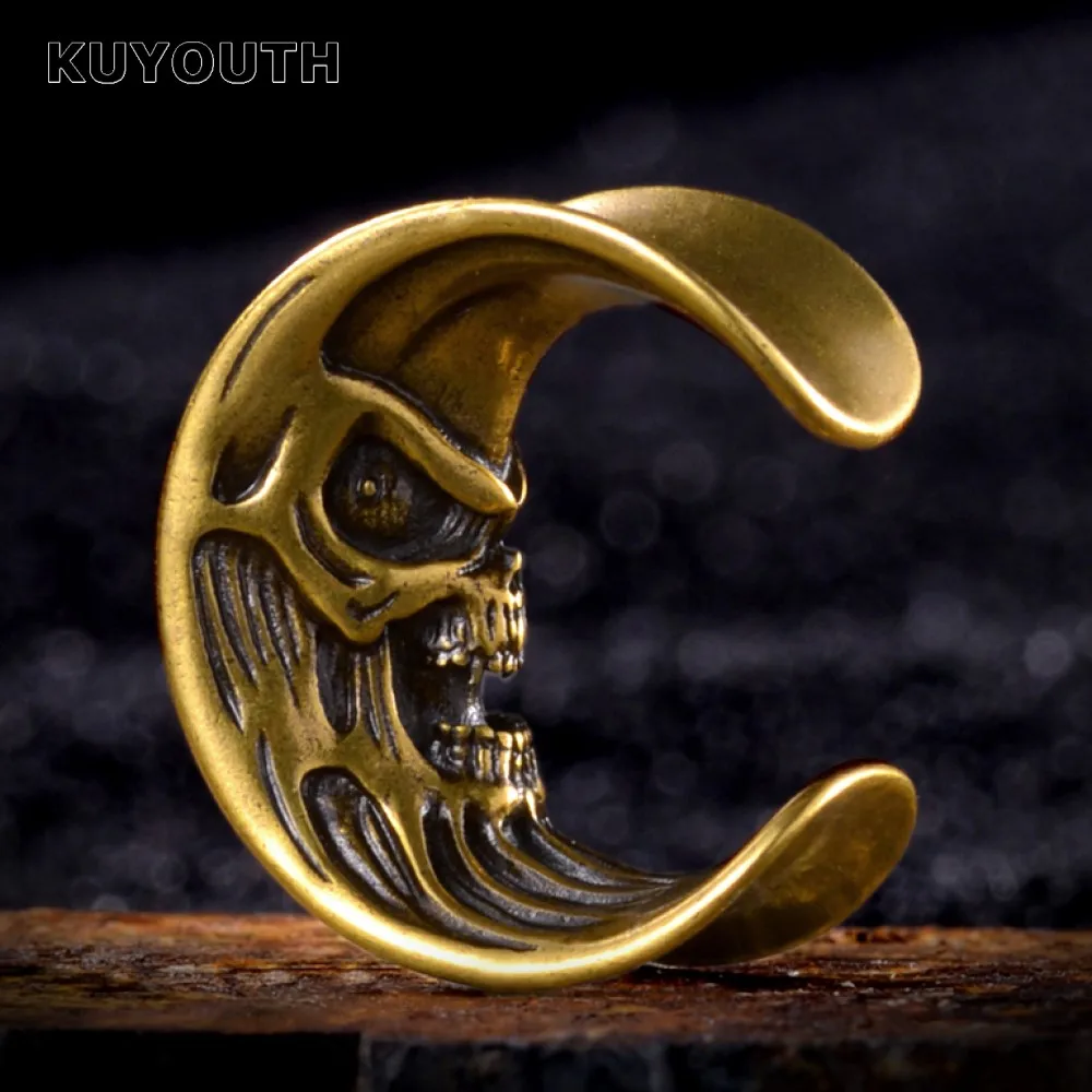 

KUYOUTH Stylish Copper Skull Moon Notched Ear Tunnels Gauges Plugs Earring Body Jewelry Piercing Expanders 8mm-25mm 2PCS