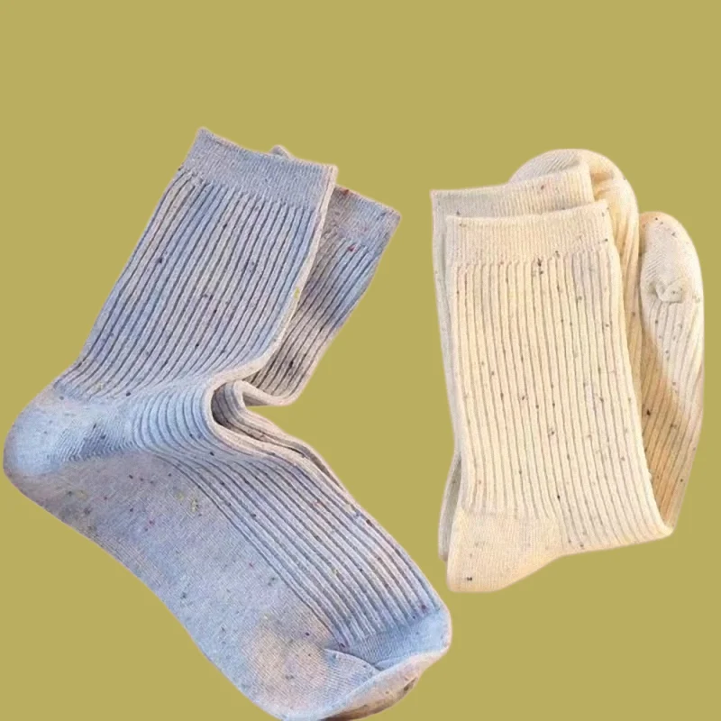 

6/12 Pairs 2024 New Fashion Casual Socks For Women Gentle Cream Color Breathable Pinstripe Mid-tube Socks Solid Color Socks