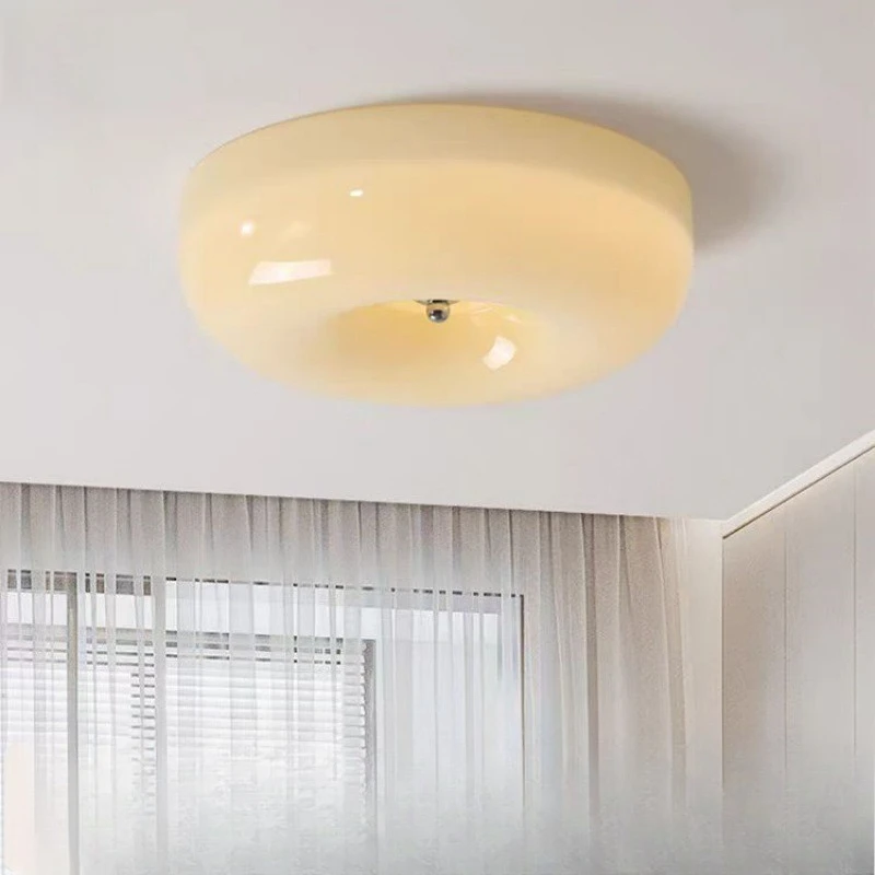 Nordic French Bauhaus Cream White Glass LED Ceiling Light Pudding Design for Kids Bedroom Balcony Lighting