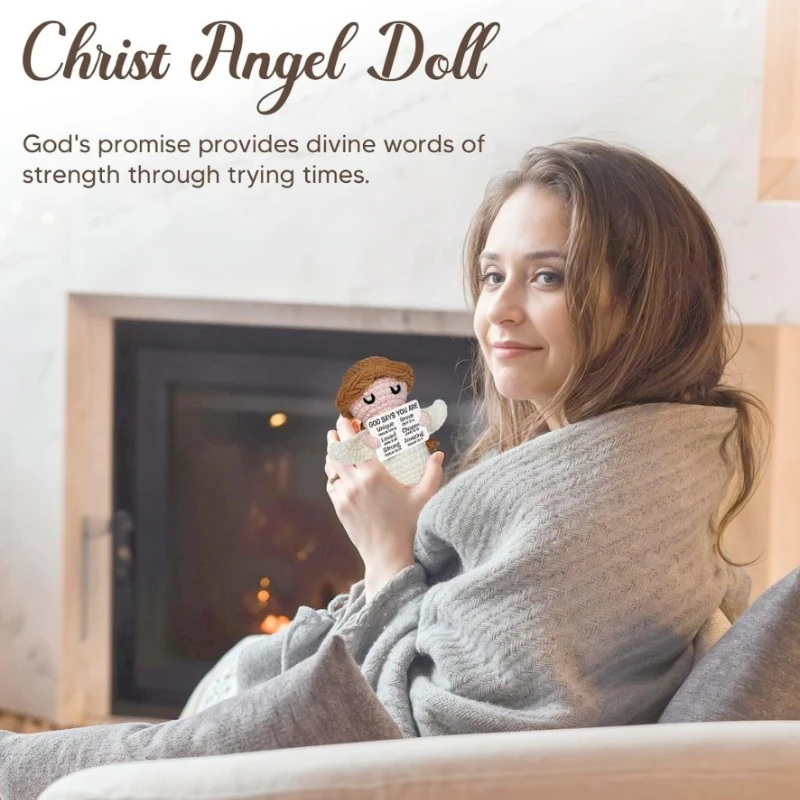 

Sacred Belief Angel Theme Hand Hooked Wool Mini Doll Delicate White Wings Craft Pendant Wall Room Decoration Devotional Ornament