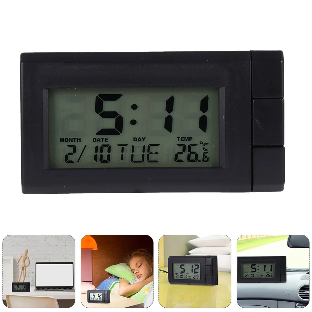 2 Pcs Car Thermometer Table Clock Electronic Vehicle Mounted Clocks Night Light Dash Temperature Display Shine Multi Function