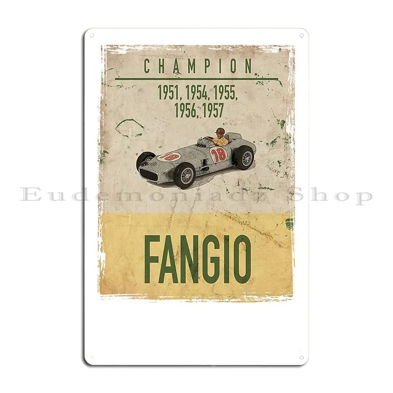 Fangio Drivers Championship Metal Signs Cinema Classic Wall Mural Design Wall Cave Tin Sign Poster