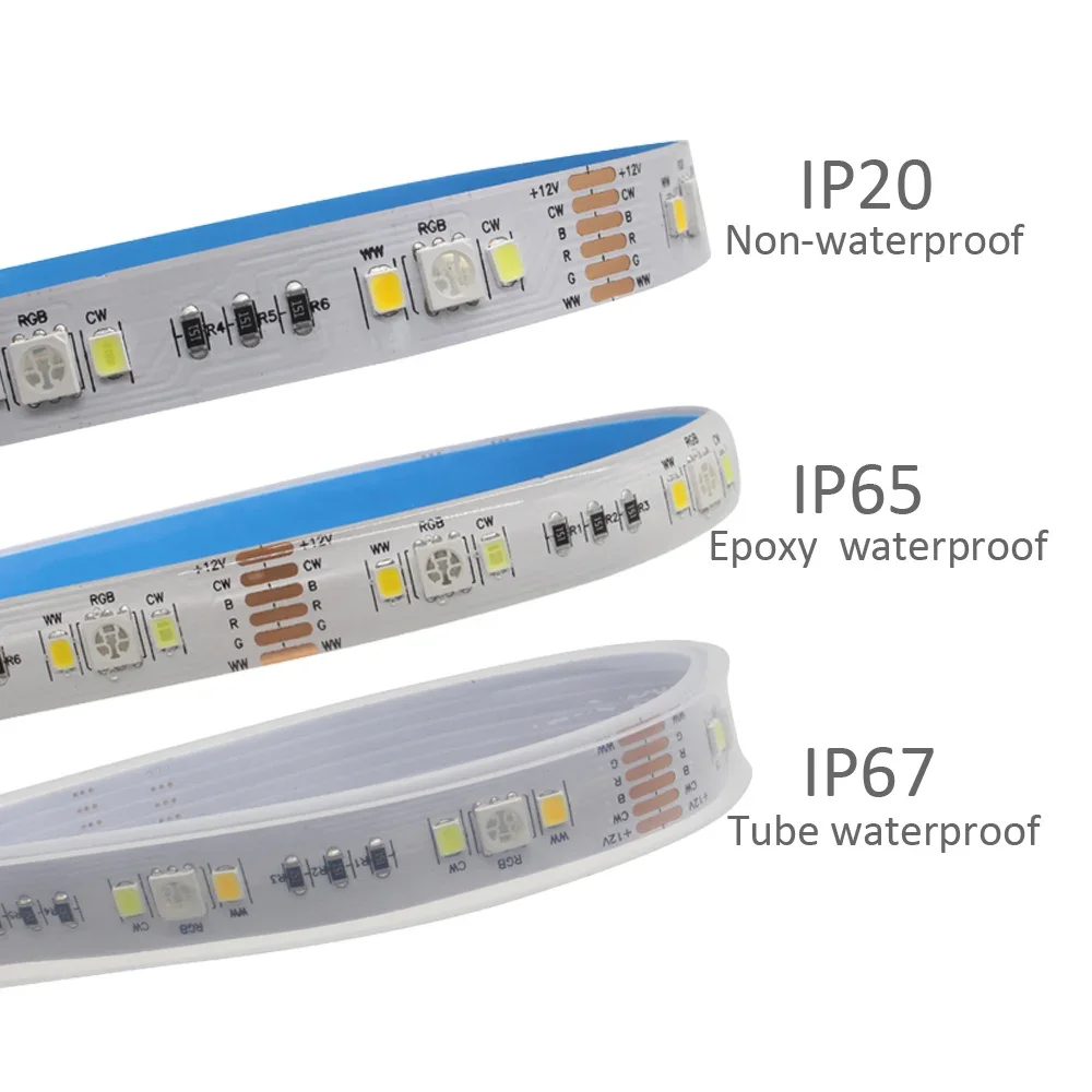 12V 24V RGBCCT LED Strip Light 2835 5050 Ribbon SMD 90LEDs/M IP20 IP65 IP67 Waterproof  5M Tape Living Room Decoration Colorfull