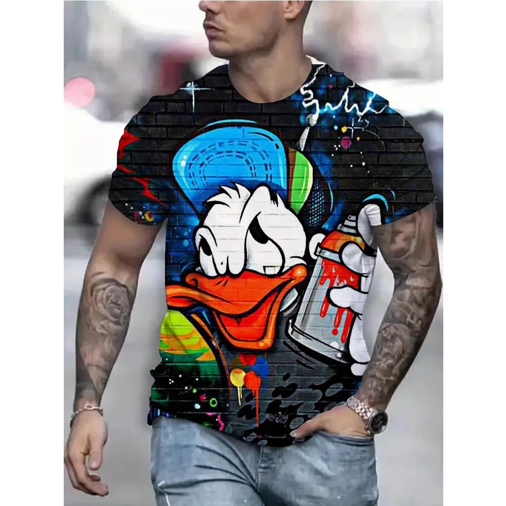 

Disney Summer Men Donald Duck T-Shirt Cute Cartoon Print Tops Tees Fashion Short Sleeve Clothing Male Daily Casual Streetwear