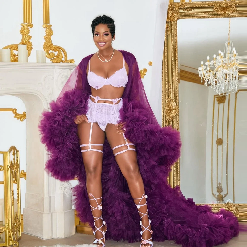 Elegante babados tule vestido de maternidade ver através de mangas alargamento malha feminino ocasião especial vestidos de festa longo robe vestido de baile