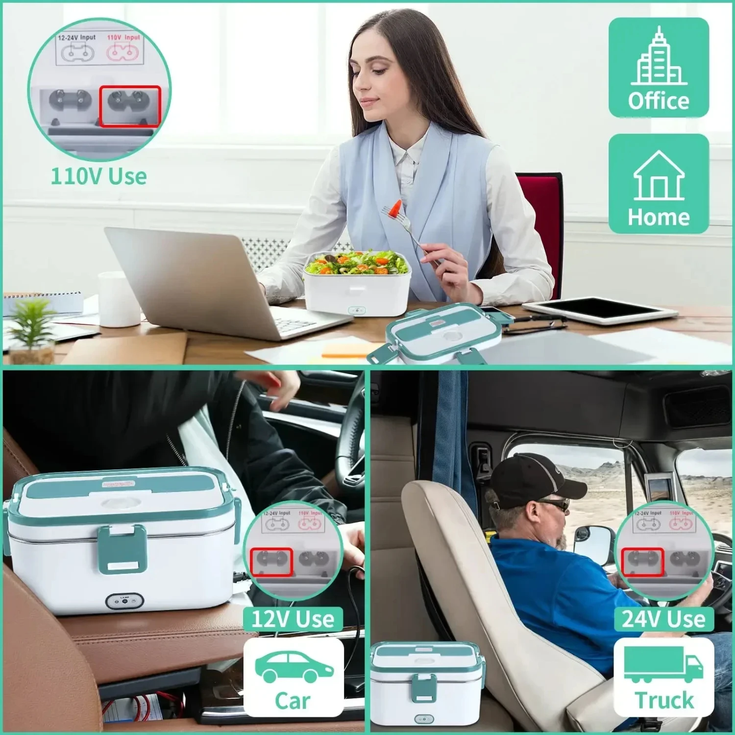 New Convenient and Portable 80W Car/Truck Lunch Box Food Warmer Heater with 1.8L Container - Perfect for Busy Adults on-the-go!