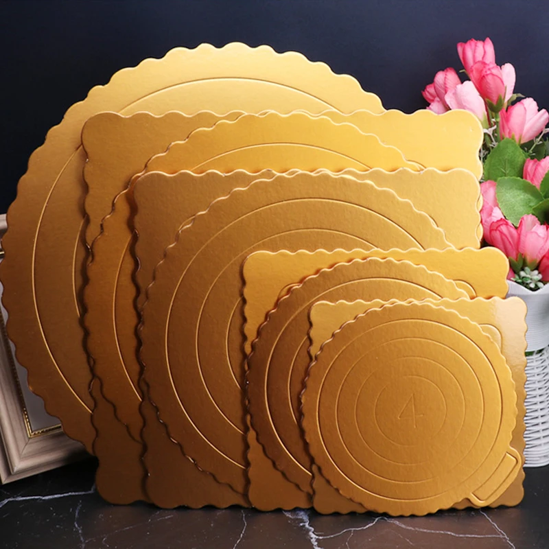 Square Round Gold White Cake Boards Base Cardboard Disposable Dessert Tray for Wedding Birthday Party Baking Accessories