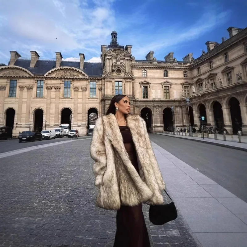 Autumn Winter European American Foreign Trade Street Long Artificial Fur Grass Coat Women Fox Fur Fashionable Warm Women Jacket