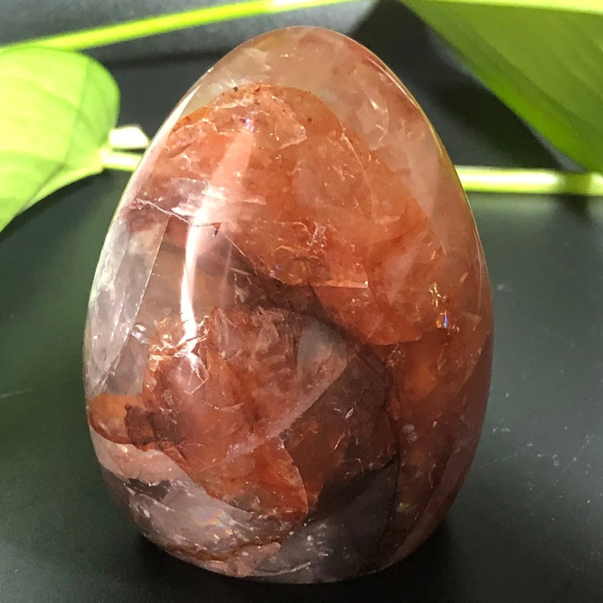 1pc Fire Quartz Egg Ornament, Unique Natural Crystal Home Decor Gift for Collectors & Beginners