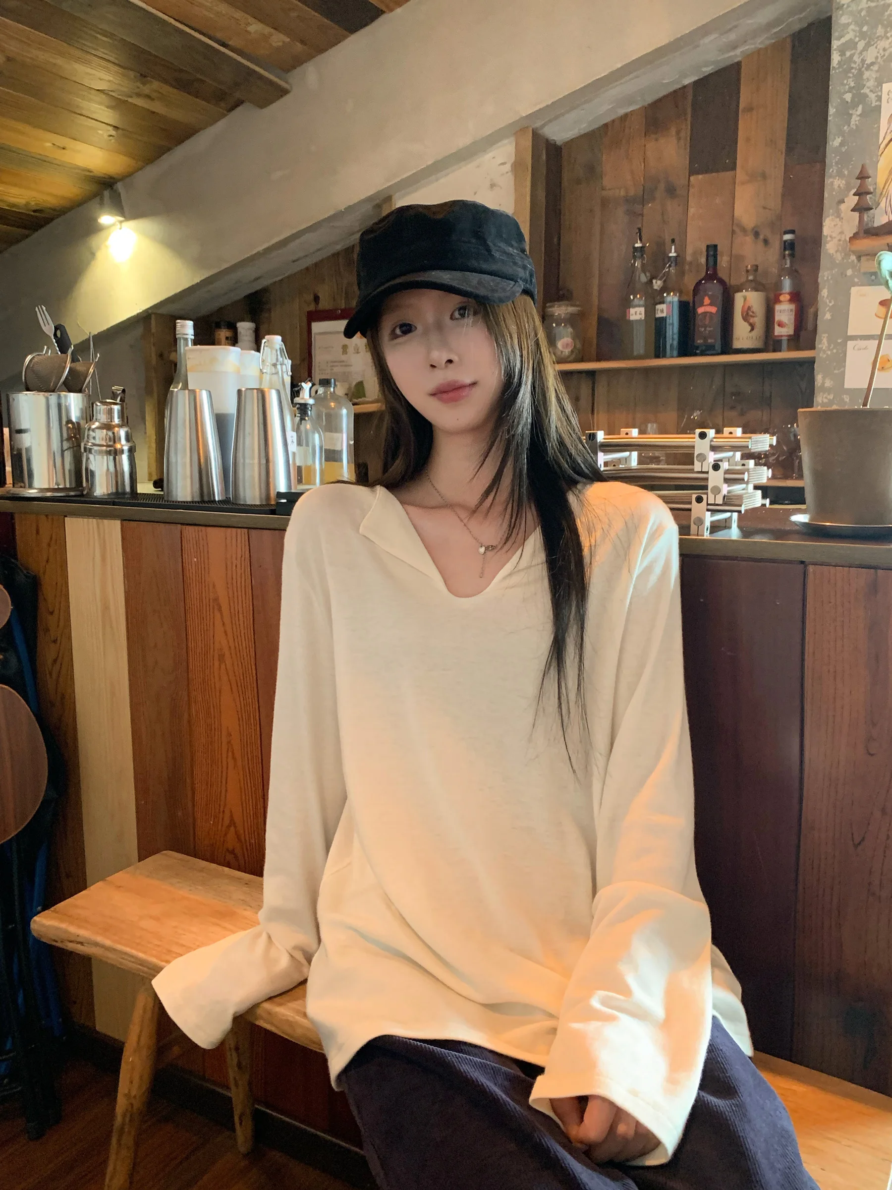 

Slimming Long Sve T-irt Women's Autumn Winter Loose Basic Versatile Base Layer irt Top Simple Sle Casual Faion