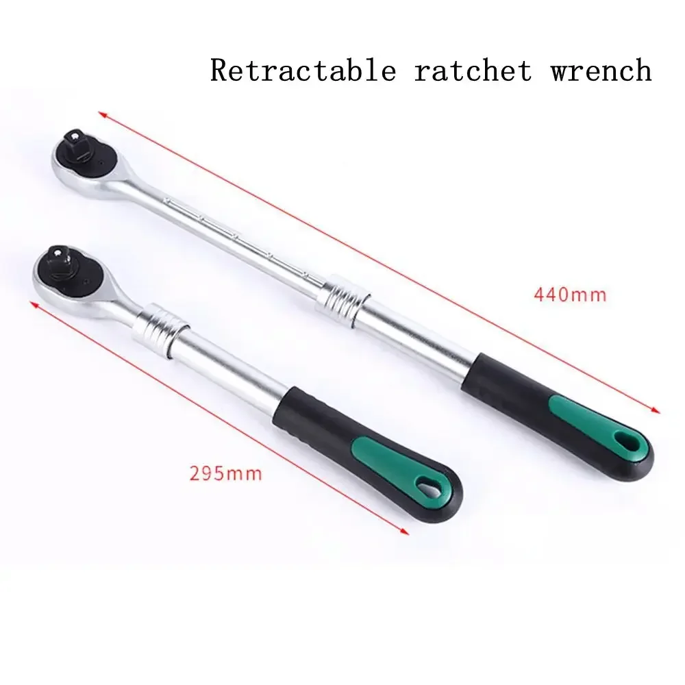 Krachtige 1Pcs 72 teeth Telescopic Ratchet Wrench 1/2 Large Head Quick Release Ratchet Wrench Manual Maintenance Tool 295-440mm