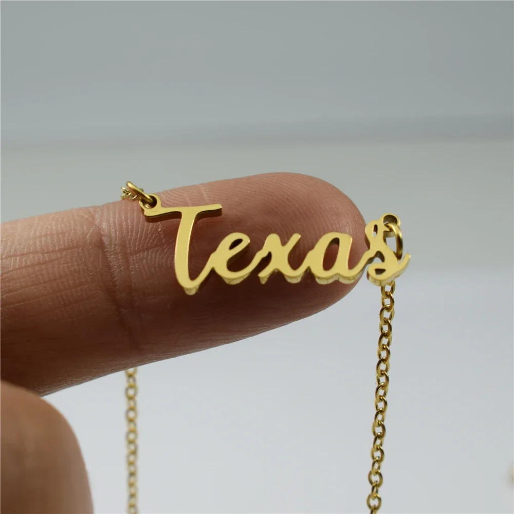 Minimalist Jewelry Texas Necklace Letter Script TX State Pendant Choker Chain BFF Ketting Best Friend Gift Bijoux Femme