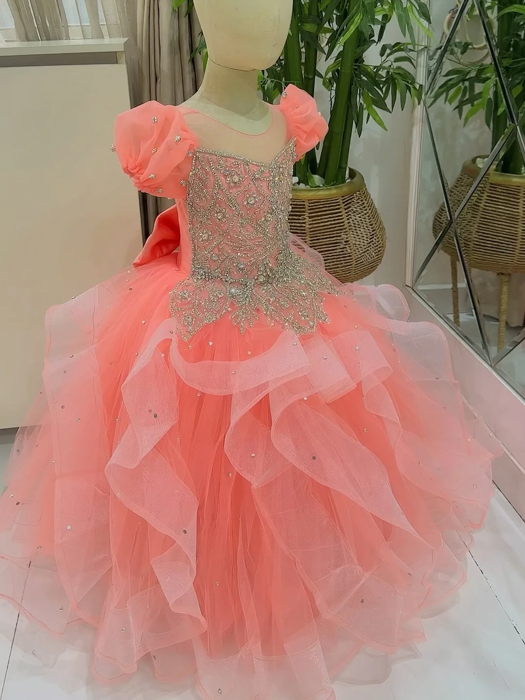 Cristal rosa meninas vestidos de festa de aniversário tule vestido da menina flor para o casamento personalizado princesa criança vestido de baile