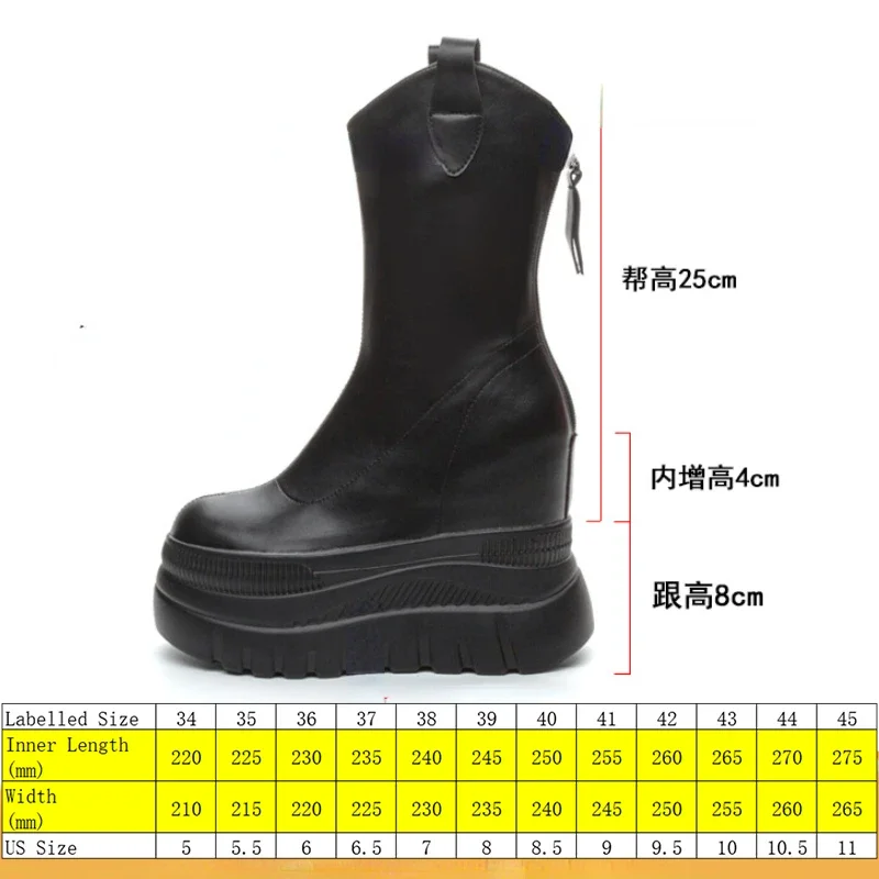 Fujin 12cm 2024 skóra z mikrofibry kobiety wulkanizowane zwiększenie Casual botki platformy wysokie obcasy na koturnie białe buty buty ZIP