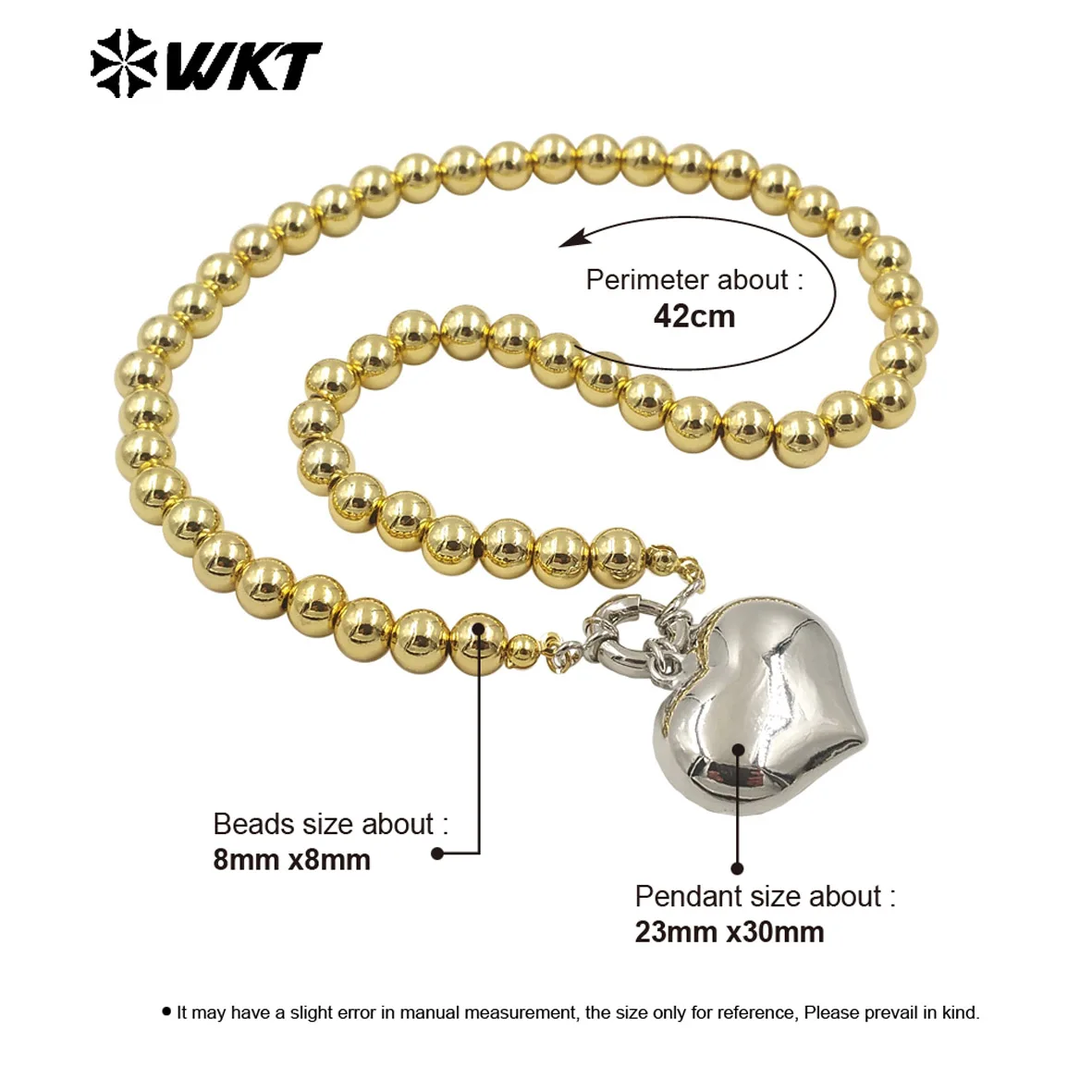 WT-JFN10 Unique Fashionable Three-Color 18K Gold Silver Titanium Steel Necklace With Heart-Shaped Pendant With Plain Clothes