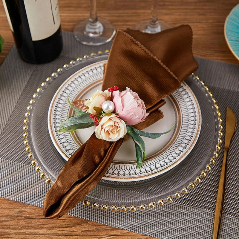 2024 New Pack of 6 Artificial Flower Napkin Rings Handmade Table Setting Enhancement