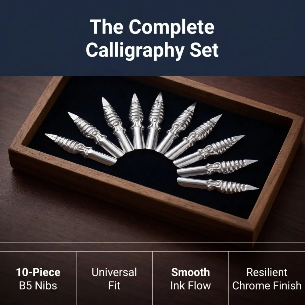 10PCS Metal Dip Pen Nibs Replaceable Smooth Writing Calligraphy Nibs Flexible Easy Assembly Matching Pen Nib Art Hand Lettering