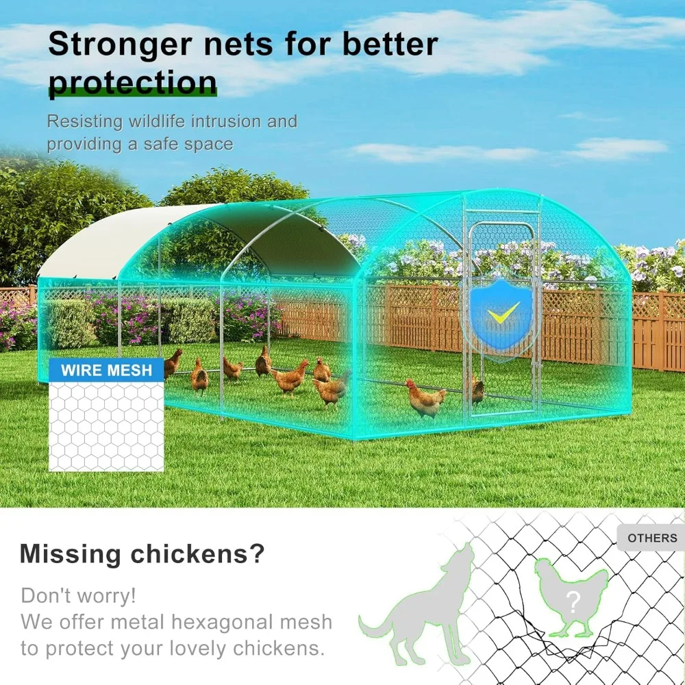 Grande galleria in metallo per polli, gallina, coniglio, anatra, con copertura impermeabile per cortile esterno con gabbia per pollame, Dom