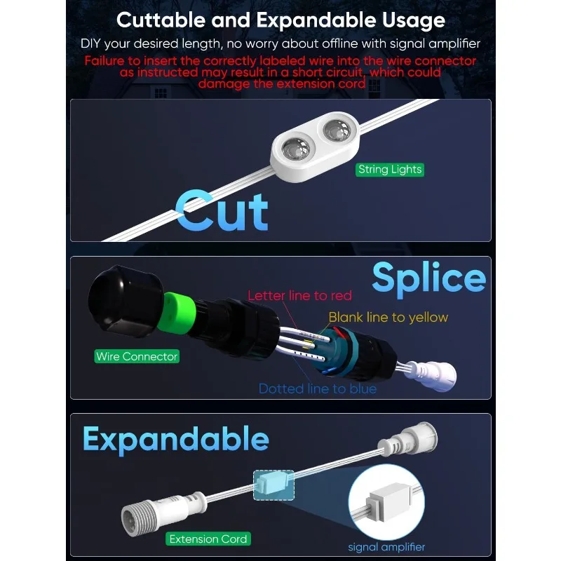 home.Permanent Outdoor Lights Pro 200ft، مصابيح RGBCW الذكية مع 144 مصباح LED، عدسة مزدوجة، قابلة للقطع، 111 وضعًا للمشهد، IP6