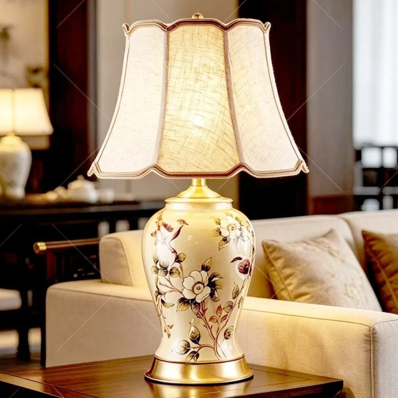 American Pastoral Style LED Floor Lamps Designer Ceramics Desk Lamp Living Room Bedroom Bedside