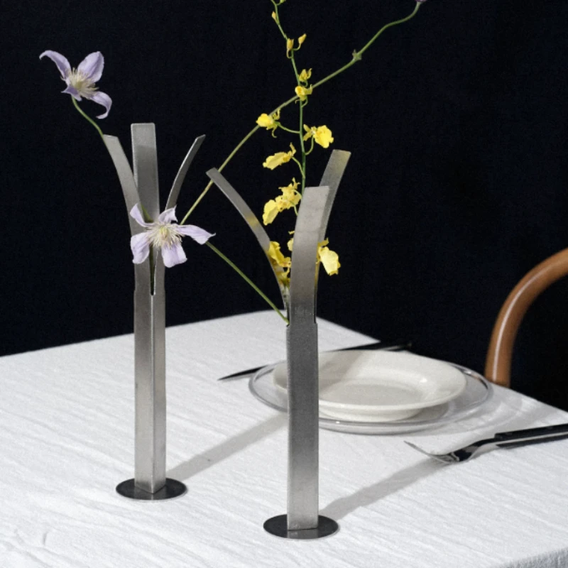 Creative Stainless Steel Minimalist Vase Desktop Metal Ornament Flower Arranger Design Gift Ваза Для Цветов Jarrones Vases
