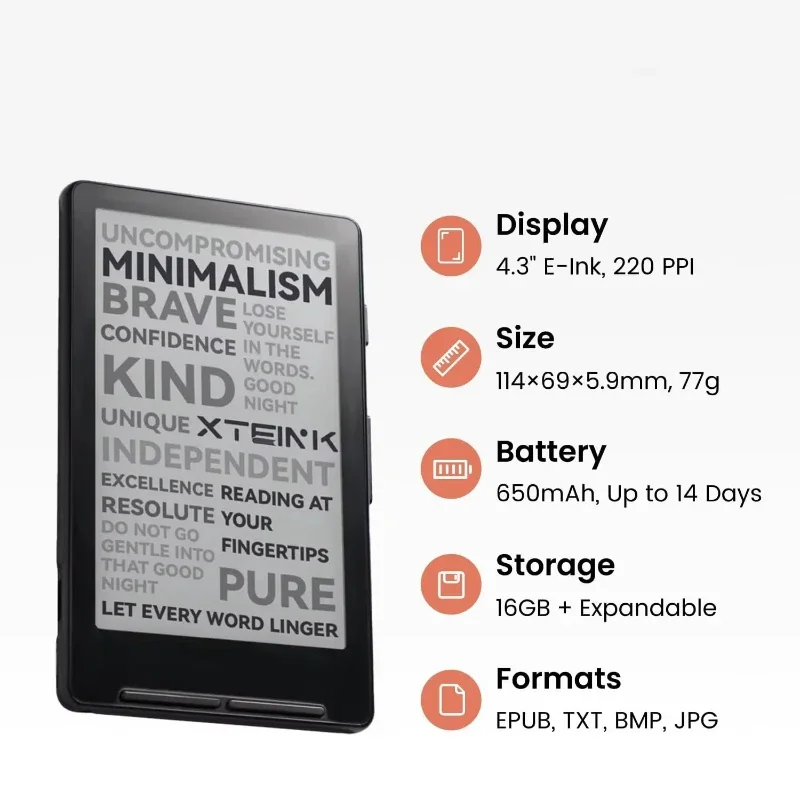 XTEINK X4 Classic E-ink Reader Global Version Multi-language 220ppi 16G 4.3 Inch Ultra-Thin Magnetic Portable E-book Reader