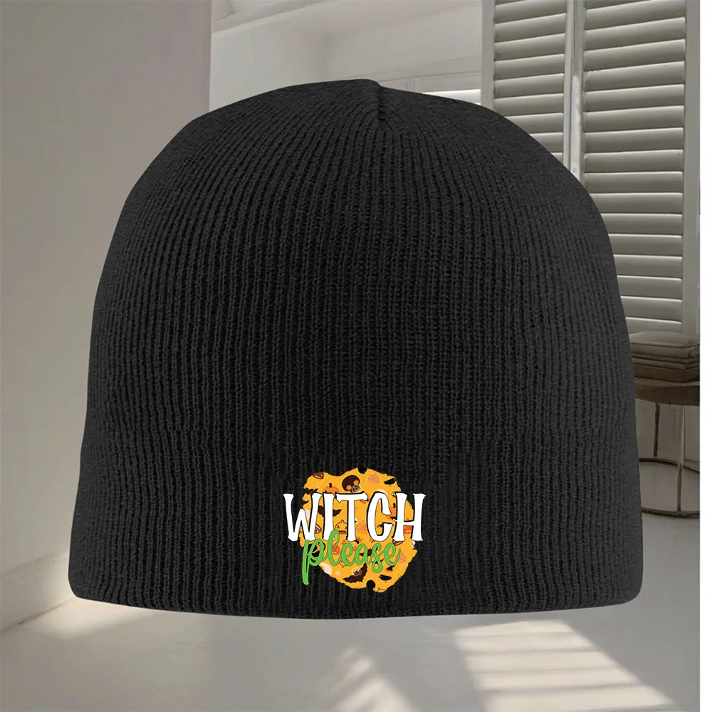 1pc Witch-Themed Knit Beanie Hat with WITCH Lettering Broomstick Design Warm Acrylic Blend Winter Cap for Men Women