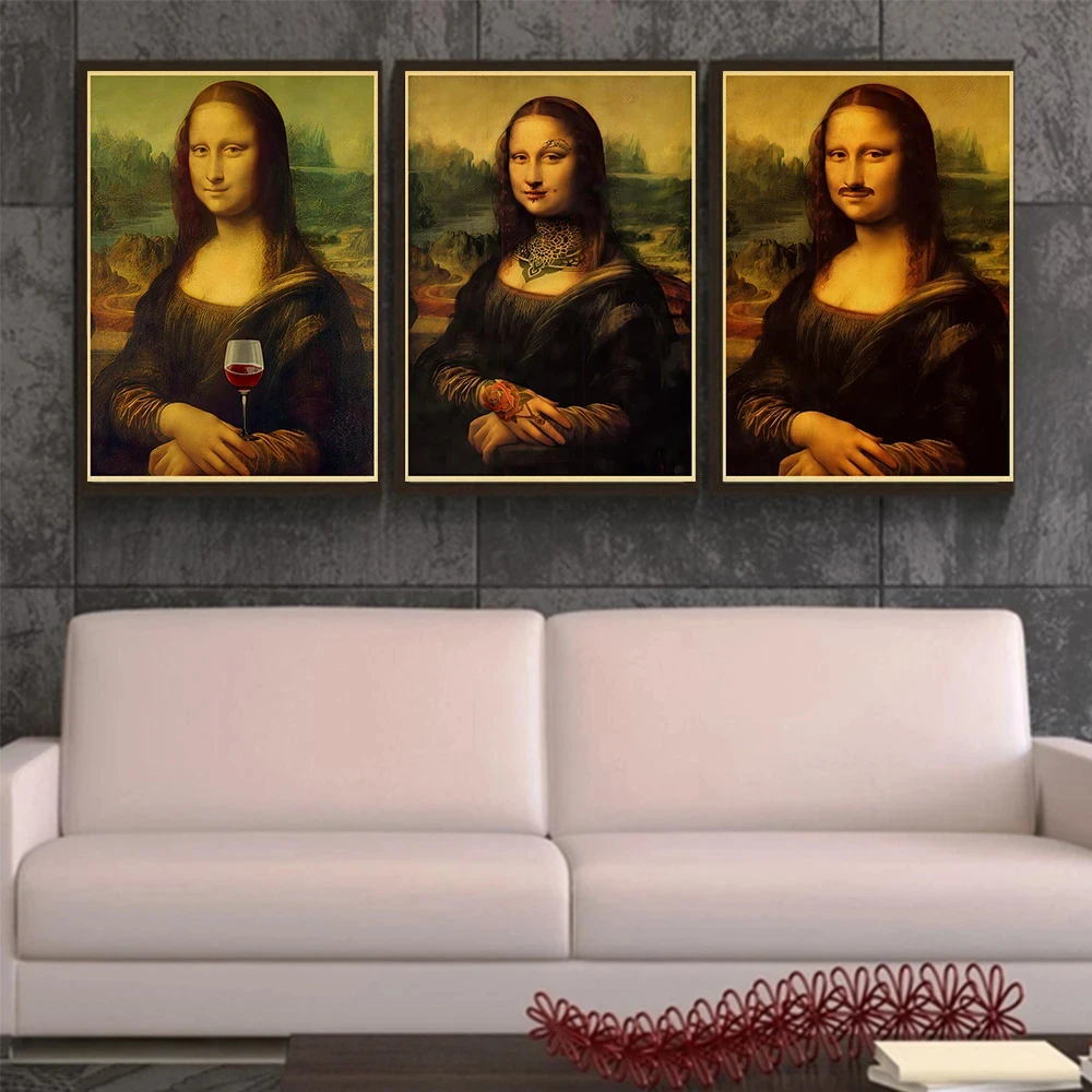 

Funny Mona Lisa Poster Famous Painting Graffiti Wall Chart Print Poster Living Room Bar Cafe Home Decor Picture Wall