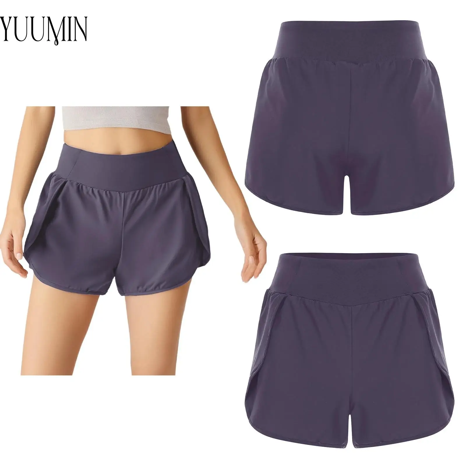 

Quick-Drying Elastic Waistband Athletic Yoga Shorts with Built-in Shorts for Women Workout Gym Fitness Running Jogging Clothes