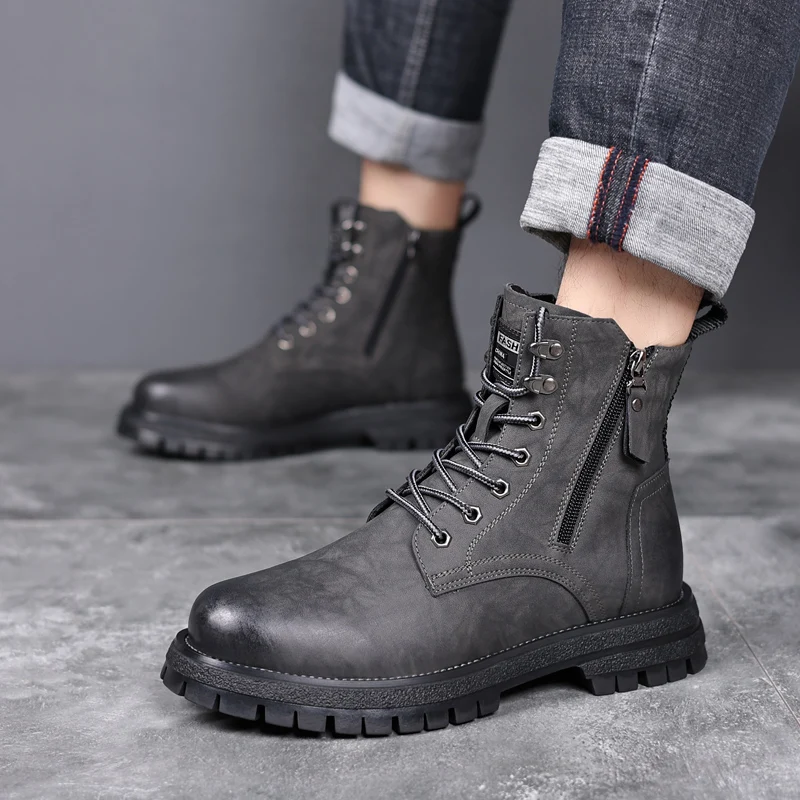 England style men casual natural leather boots breathable platform shoes outdoors cowboy desert boot handsome ankle botas hombre