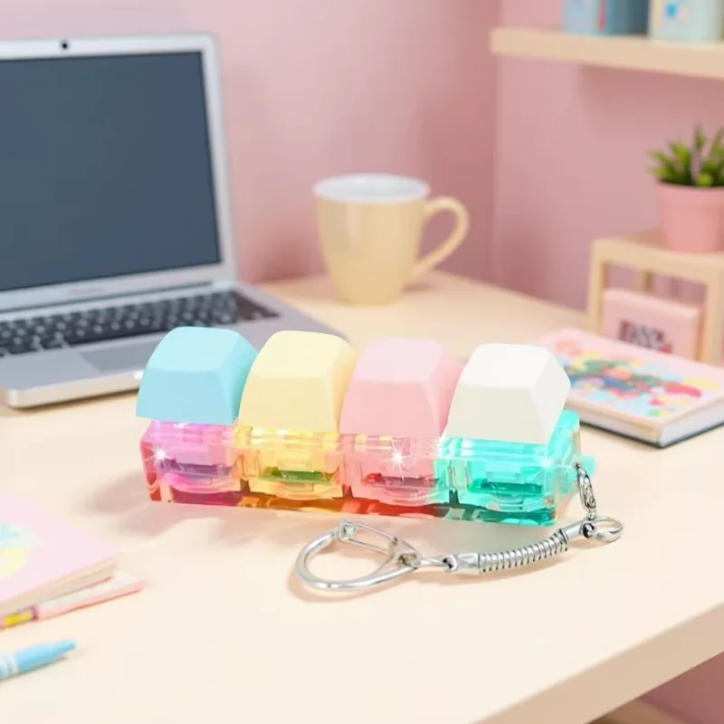 2026 Light Up 4 Keys Finger Keyboard Keycap Stress Relief Fidget Toy Keychain Key LED Button Pinch Tester Office Desk Accessory