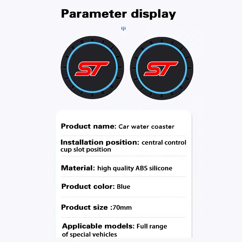 2pcs Car Water Cup Slot Protective Mat Silicone pad For ford ST st line Auto Non-slip mat accessories