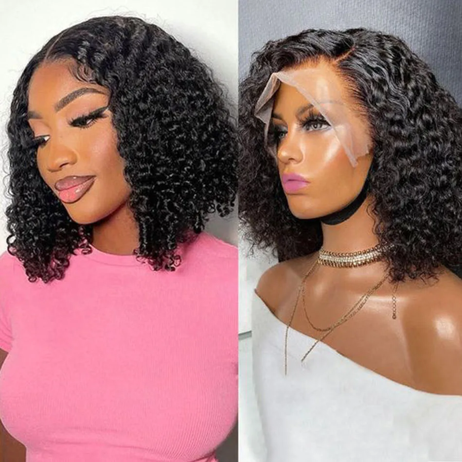 Short Bob Wig  Curly Human Hair Wigs Deep Wave 13X4 Lace Frontal Wigs Brazilian Bob Lace Wig Transparent Lace Wig On Sale