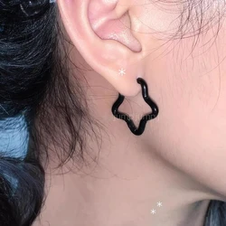 Punk Aesthetic Black Stainless Steel Star Earrings for Women Korean Fashion Vintage Accessories Grunge Rock Jewelry Y2K Jewelry