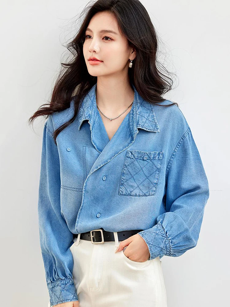 Autumn Vintage Denim Shirt Design Sense Niche Long Sleeve Shirt Women Loose Fit Casual Versatile Shirt Jacket Top