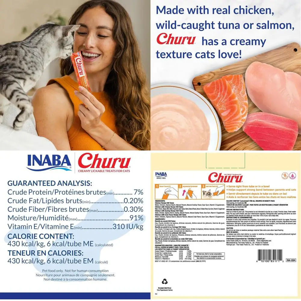 

Chicken Flavor Lickable Creamy Cat Treats with Vitamin E, 60g per Tube, 120 Tubes Total