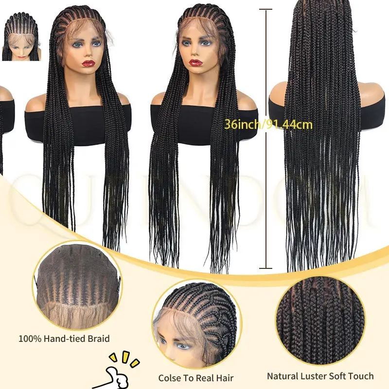 36 inch Cornrow Twisted Gevlochten Pruiken Godin Box Braid Faux Locs Pruik Synthetische Full Lace Front Vlechten Pruik voor Zwarte vrouwen